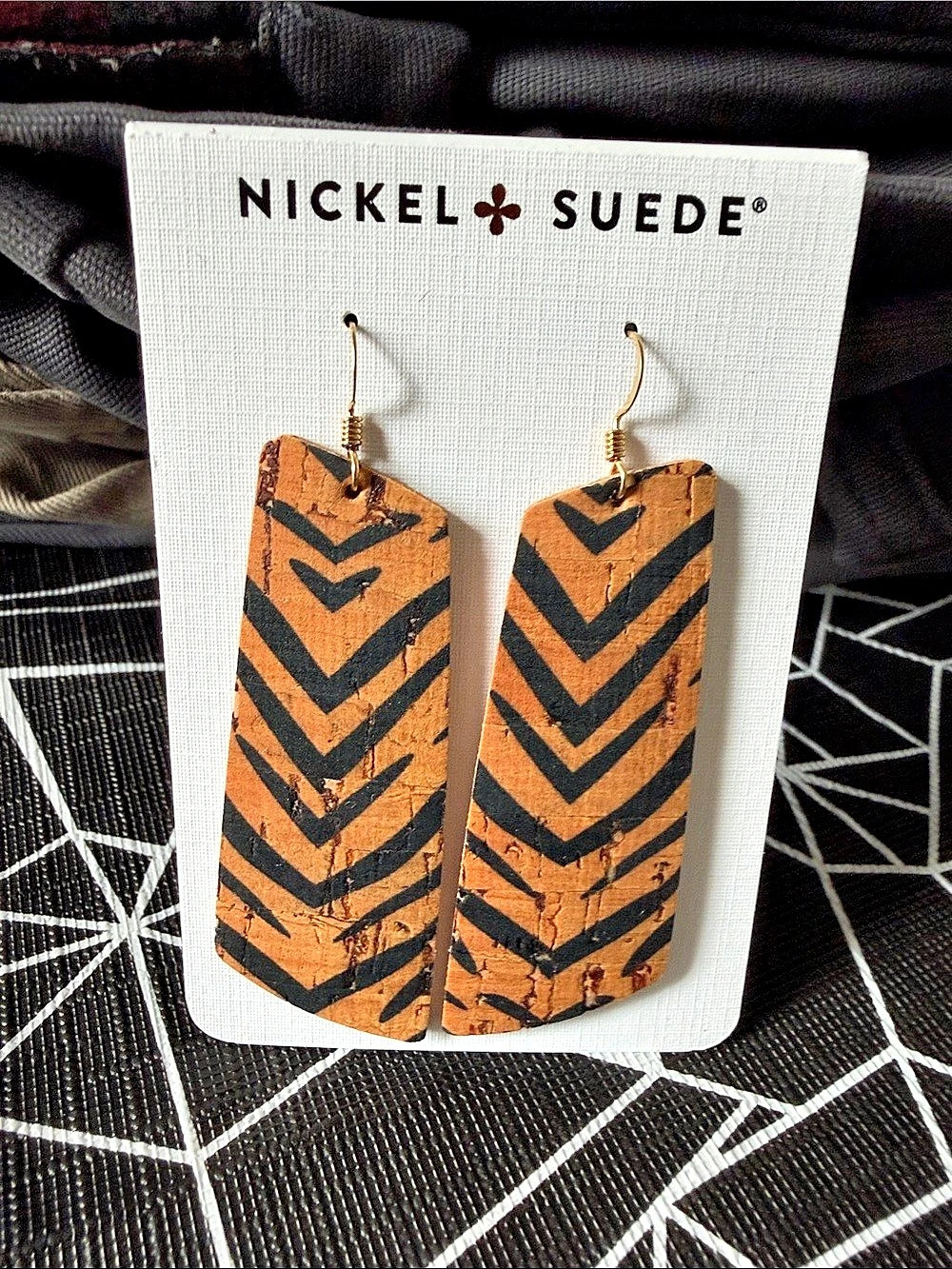 Nickel & Suede Tiger Cork Gem Leather Earrings Geometric Leather Earrings in